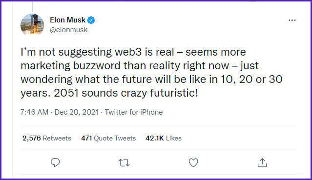 Elon Musk tweet about web 3.0