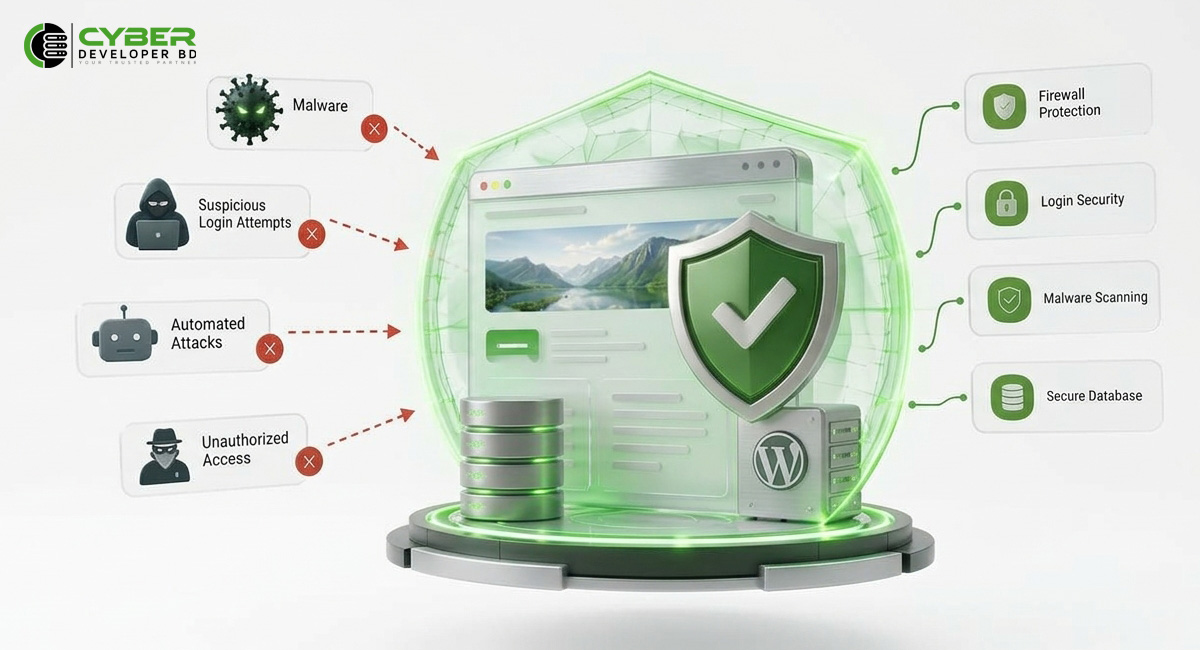 WordPress website protected from malware, login attacks and unauthorized access